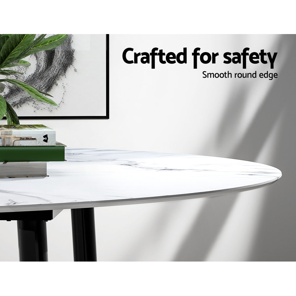 Round Dining Table 110CM Marble Effect White
