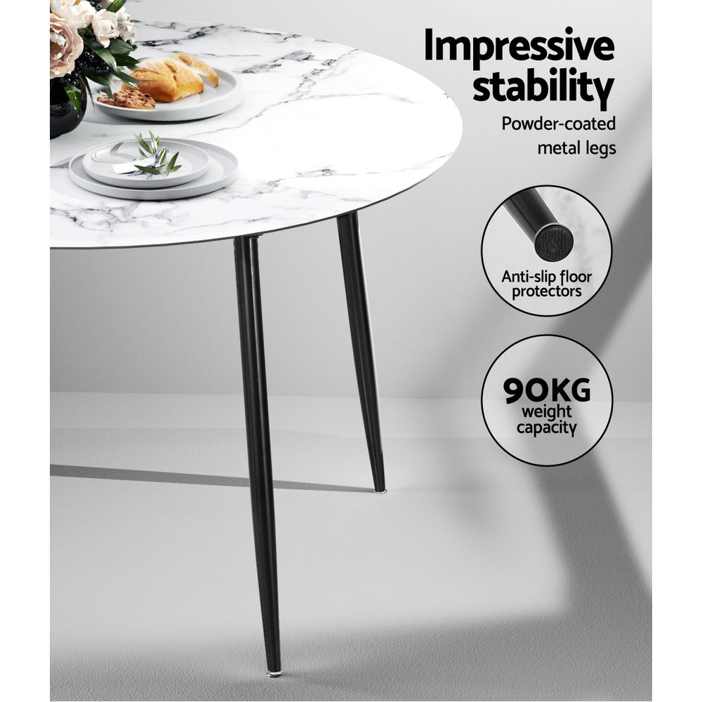 Round Dining Table 110CM Marble Effect White