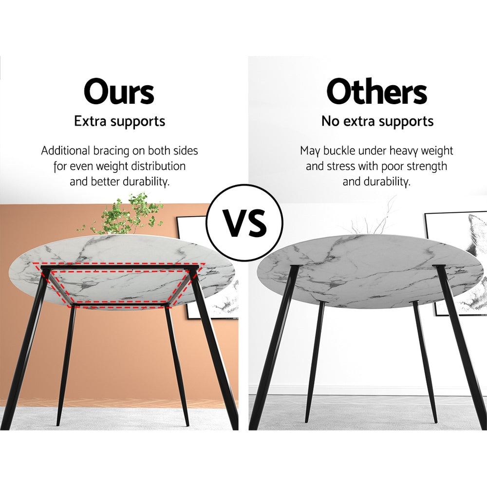 Round Dining Table 110CM Marble Effect White