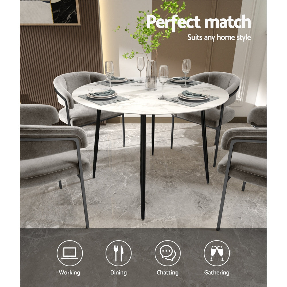 Round Dining Table 110CM Marble Effect White