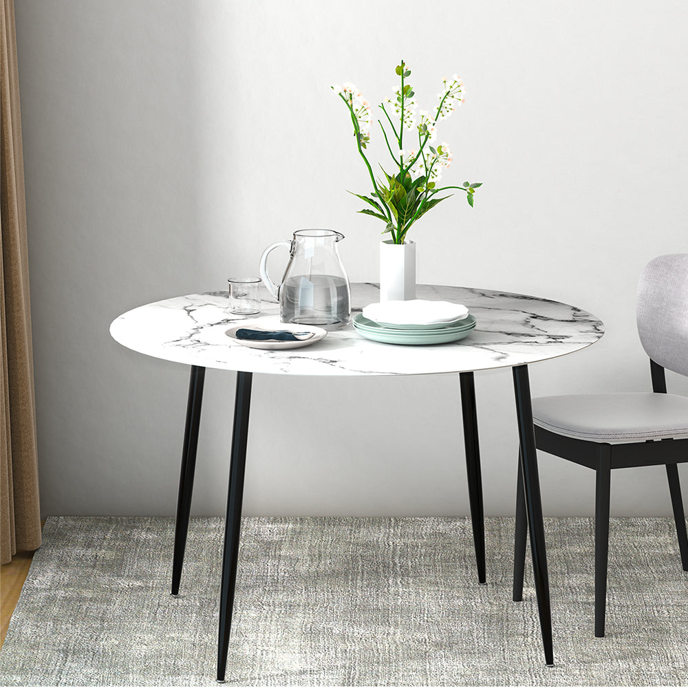 Round Dining Table 110CM Marble Effect White