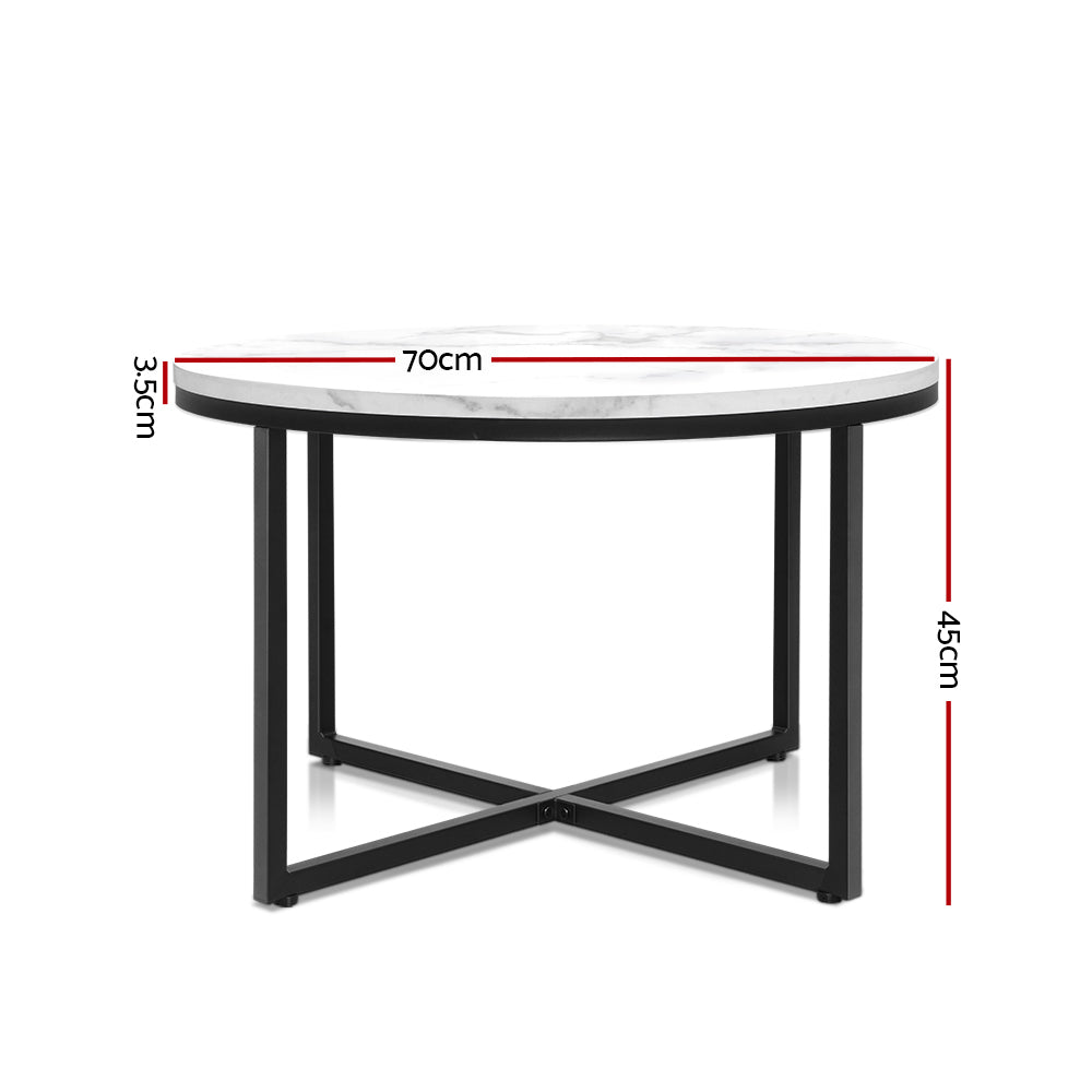 Round 70cm Coffee Table Marble Effect