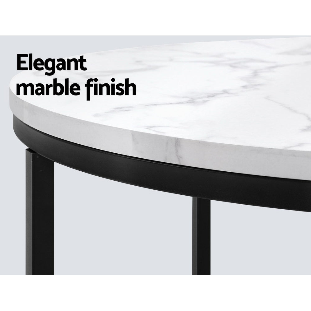 Round 70cm Coffee Table Marble Effect