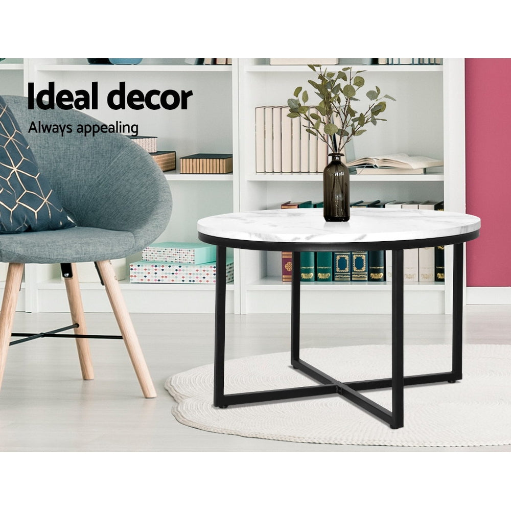 Round 70cm Coffee Table Marble Effect