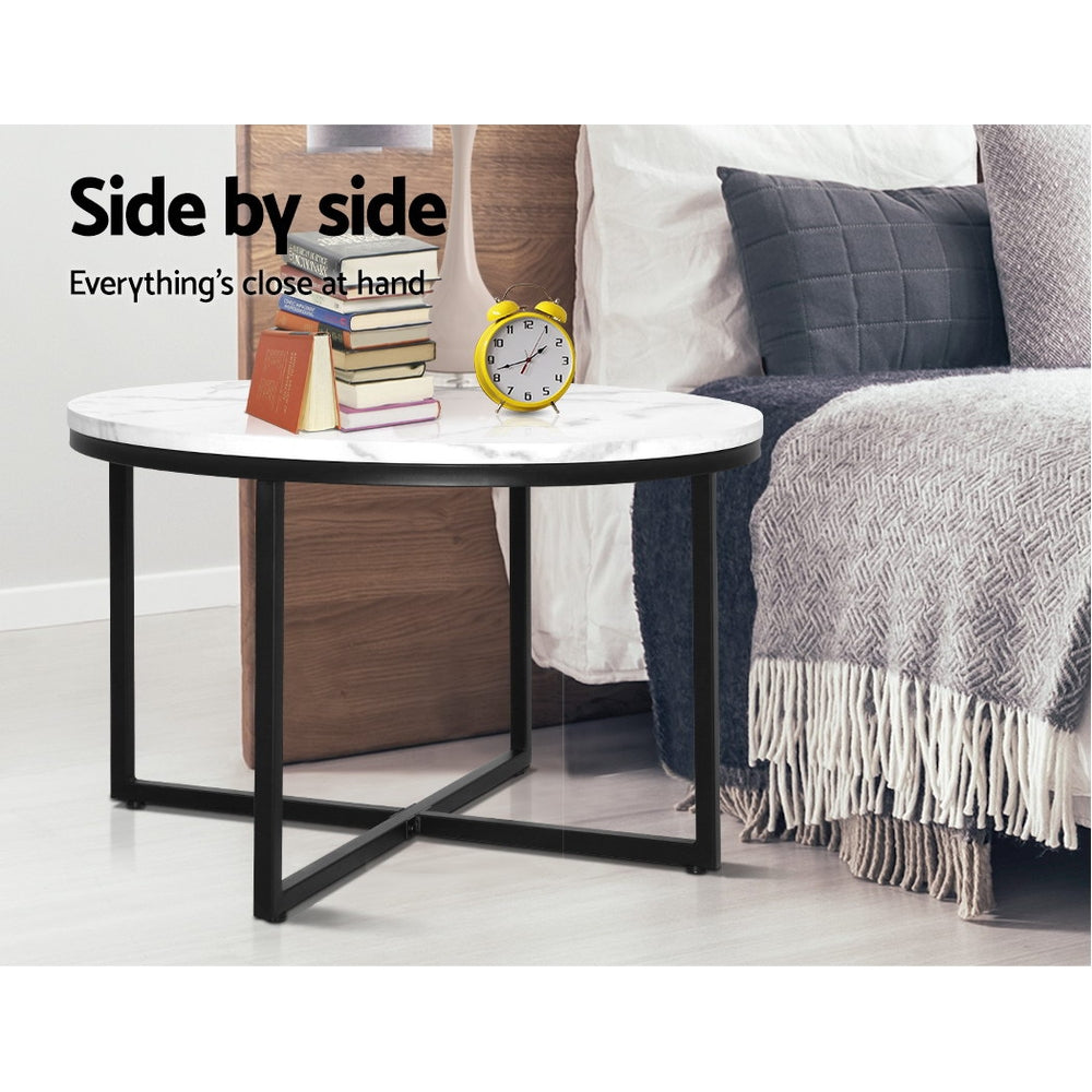 Round 70cm Coffee Table Marble Effect