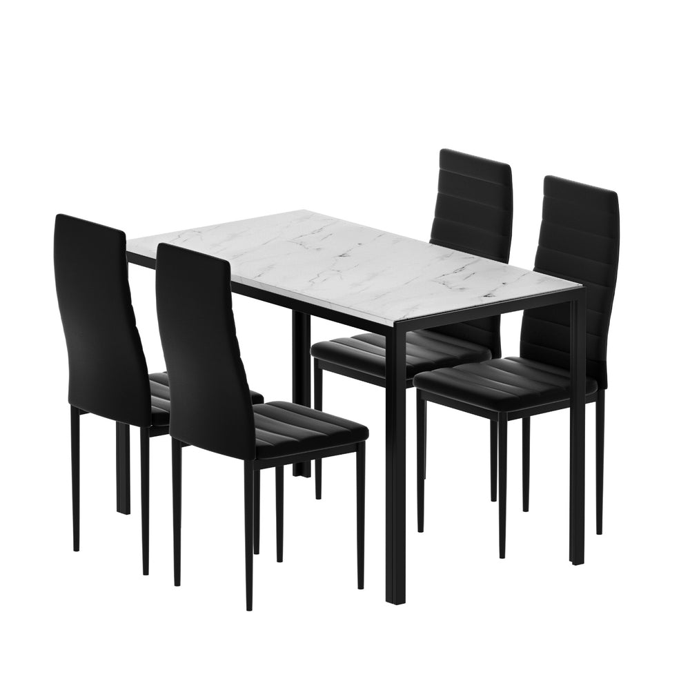 Artiss Dining Table Set 4 Chairs Marble Effect Black White