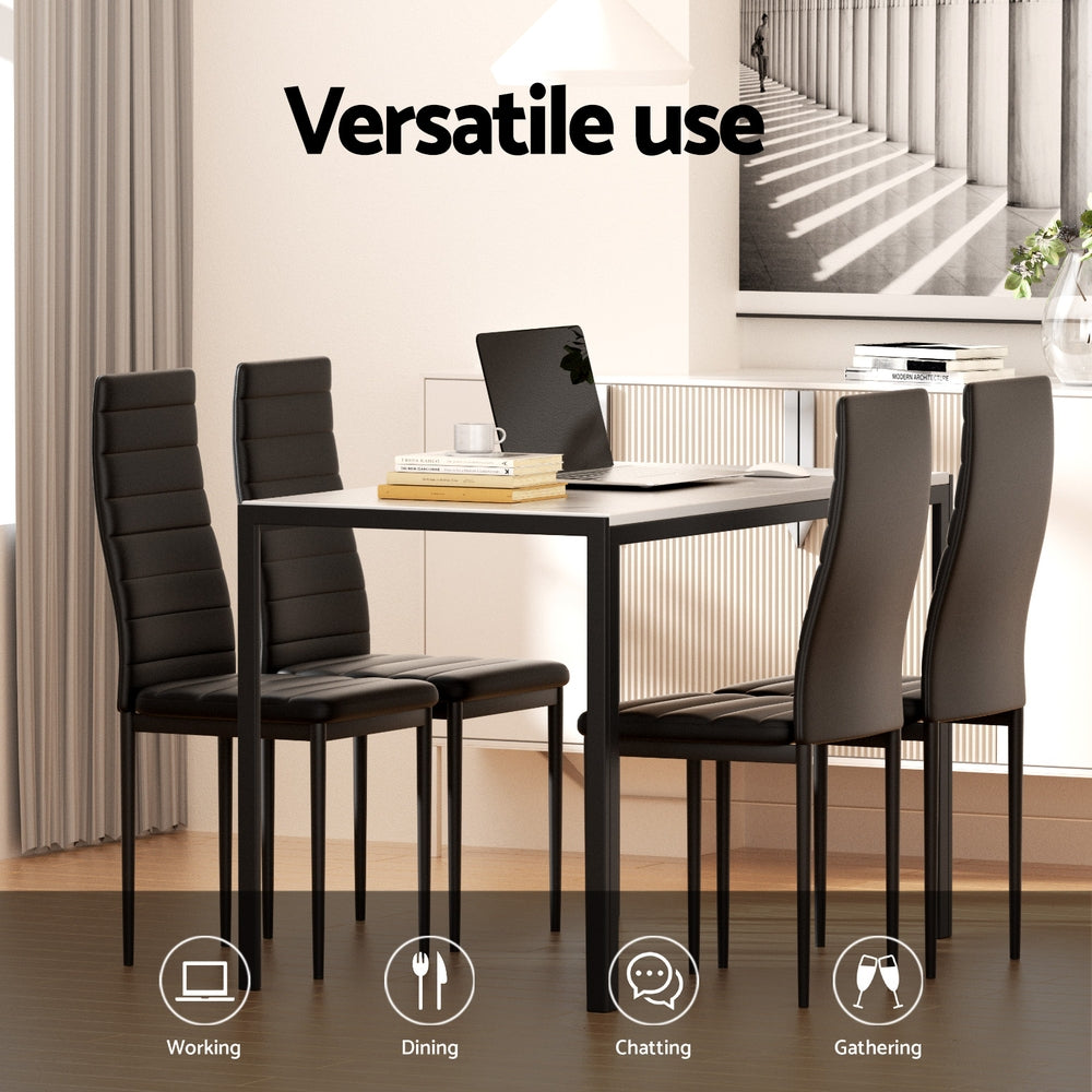 Artiss Dining Table Set 4 Chairs Marble Effect Black White