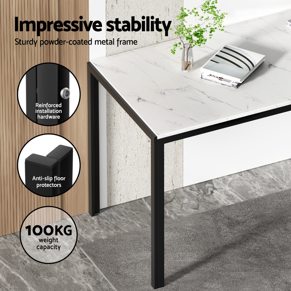 Artiss Dining Table Set 4 Chairs Marble Effect Black White