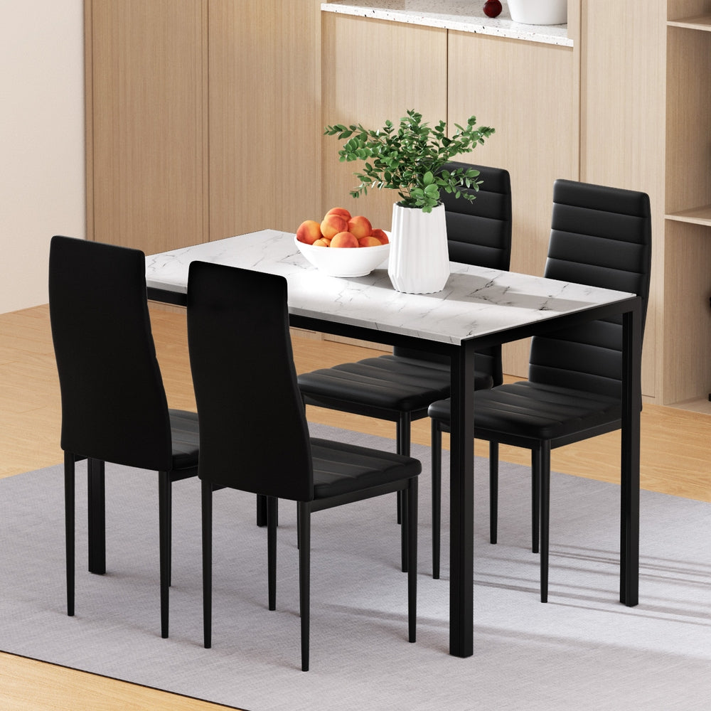 Artiss Dining Table Set 4 Chairs Marble Effect Black White