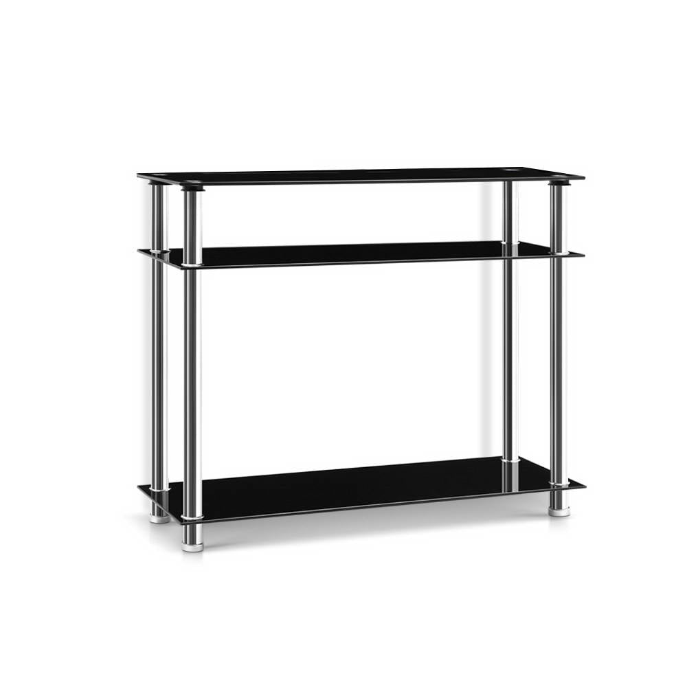 Artiss Black Glass Console Table 3-Tier Stainless Steel
