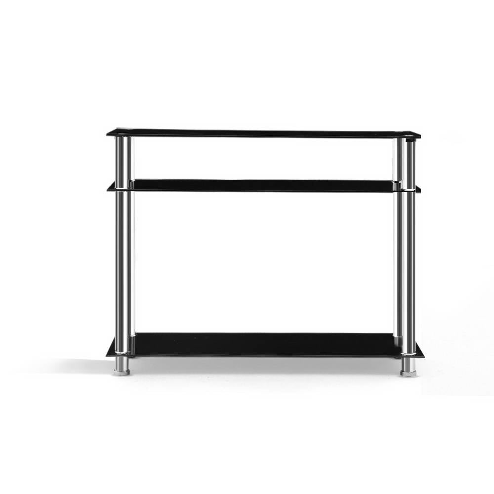 Artiss Black Glass Console Table 3-Tier Stainless Steel