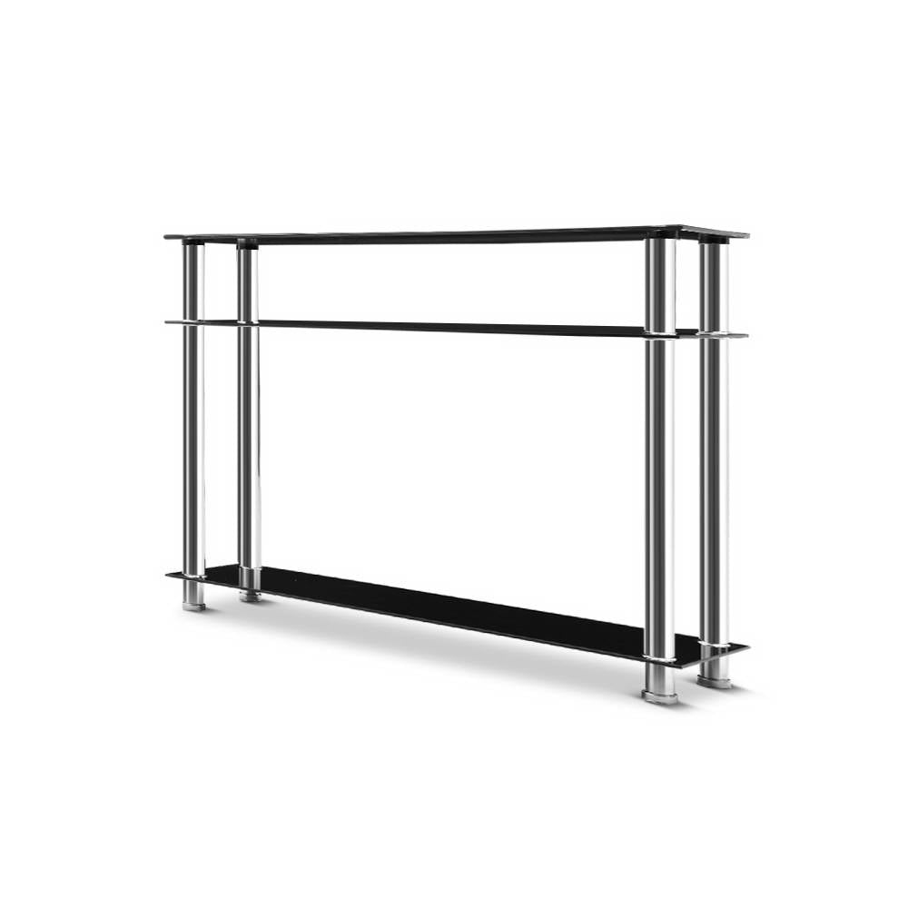 Artiss Black Glass Console Table 3-Tier Stainless Steel
