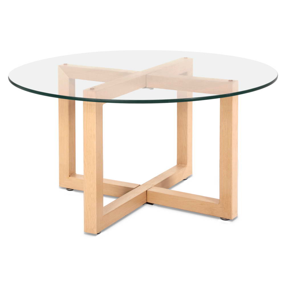 Round 80CM Coffee Table Tempered Glass Beige