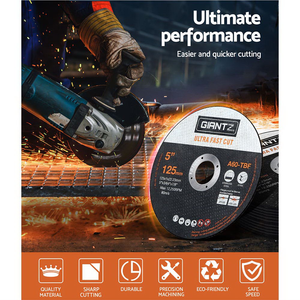 Giantz 5" 125mm Cutting Discs 50-Pack Angle Grinder Metal Thin Cut Off Wheel
