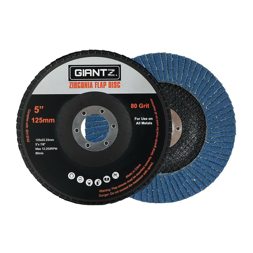 Giantz 100-Pack 5" Zirconia Flap Discs 80 Grit for Angle Grinders
