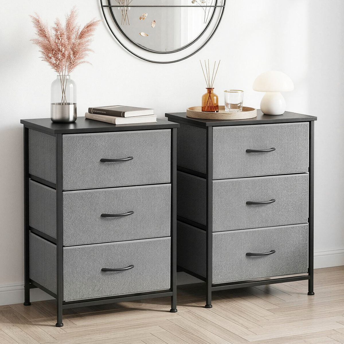 Artiss Chest of 3 Drawers Set of 2 Tallboy Dresser Grey