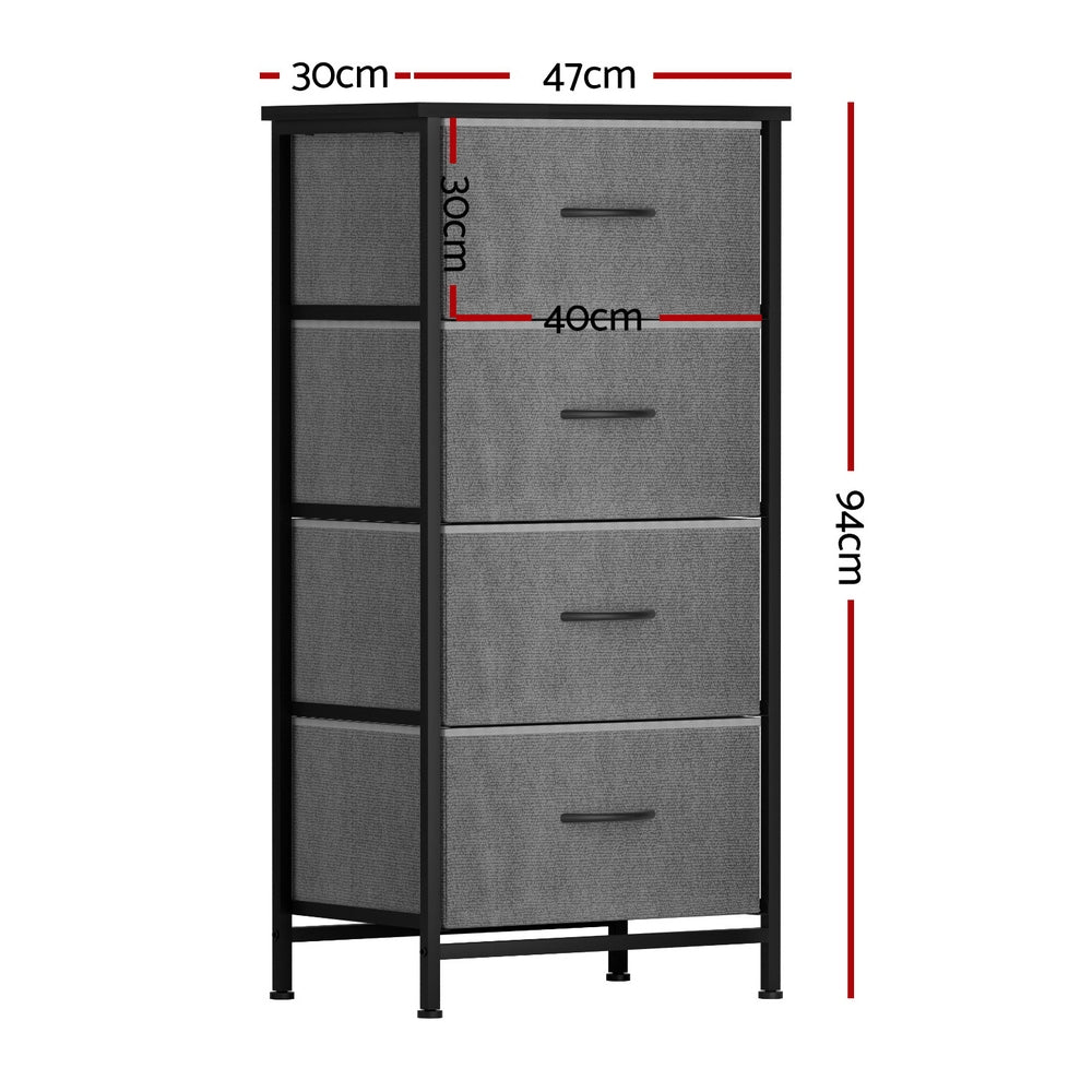 Artiss 4-Drawer Tallboy Dresser Storage Chest Grey