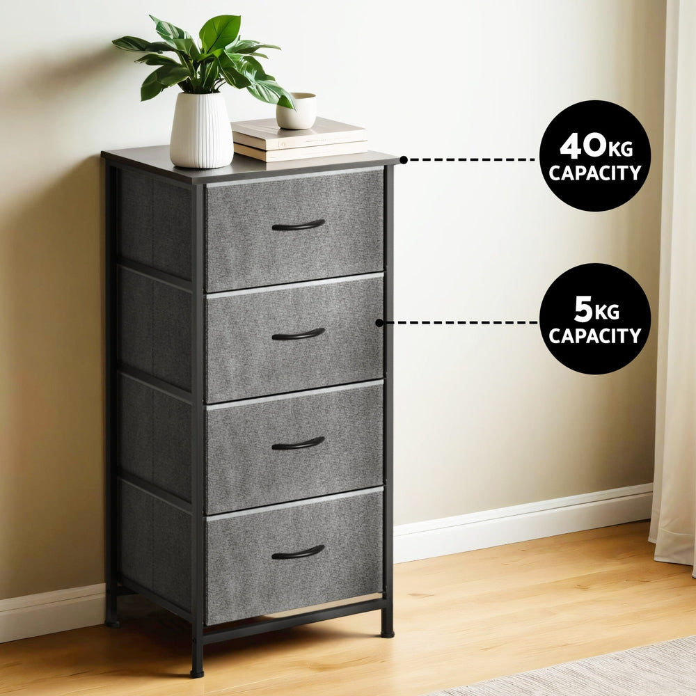 Artiss 4-Drawer Tallboy Dresser Storage Chest Grey