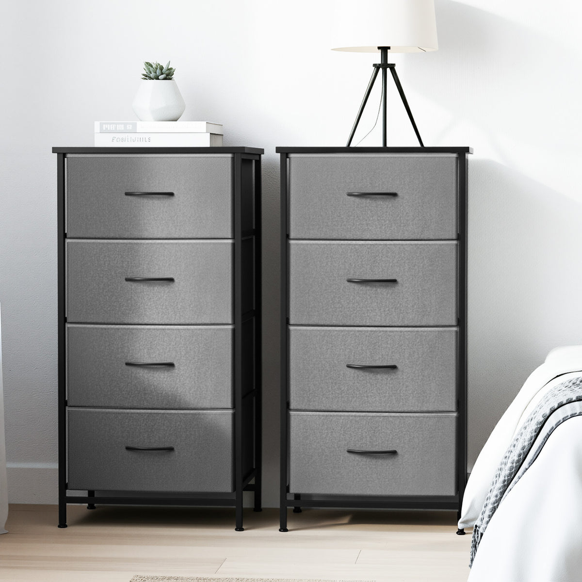 Artiss Chest of 4 Drawers Tallboy Set of 2 Grey