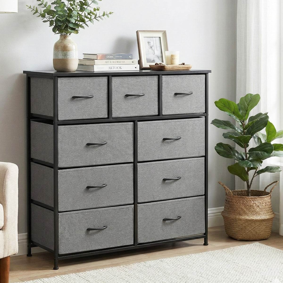 Artiss 9 Drawer Tallboy Chest of Drawers Dark Grey
