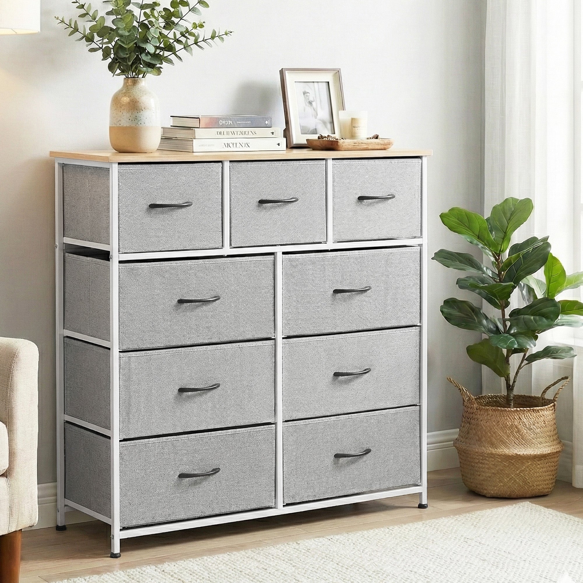 sachin and babi light blue dress Feonase Chest of Drawers,Bedroom Dresser with 8 Fabric Drawers, Metal Frame  & MDF Wood Top, Adjustable Feet, Storage Organizer Unit for Bedroom,  Closet, Living Room, Office Hallway, Light Grey by Amazon | main image 0