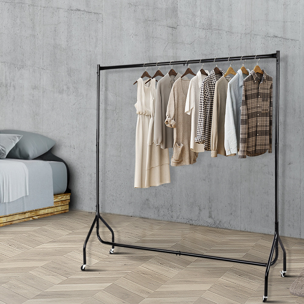 Artiss 6FT Metal Clothes Rack Garment Rail Black