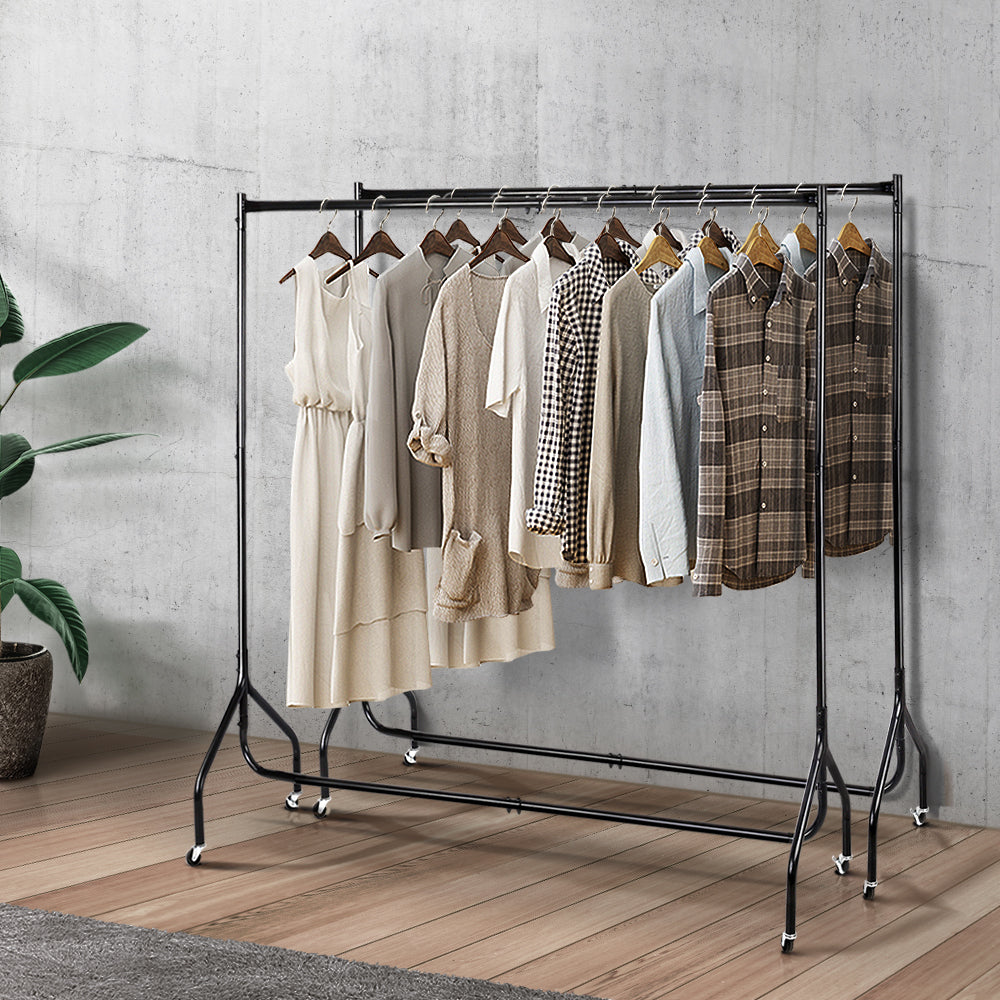 Artiss Clothes Rack Coat Stand 6FT Rail With Wheels Black