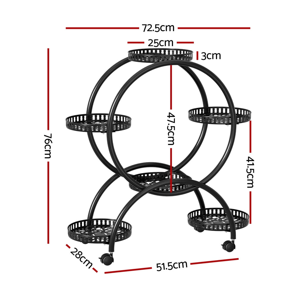 Artiss 6-Tier Metal Plant Stand Black Wheels