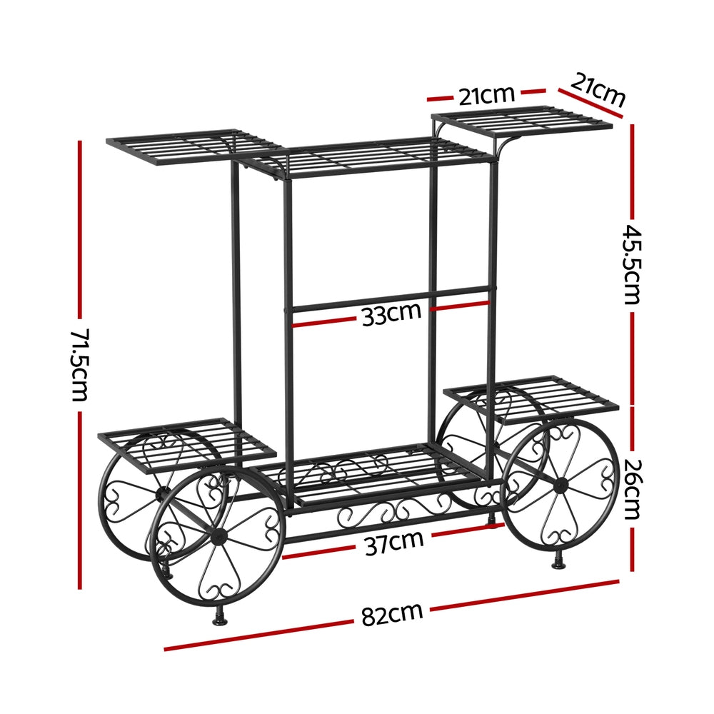 Artiss 6-Tier Iron Plant Stand Black 4-Wheeler