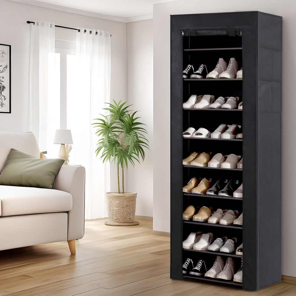 Chad 10-Tier Shoe Rack Cabinet Removable Cover Black