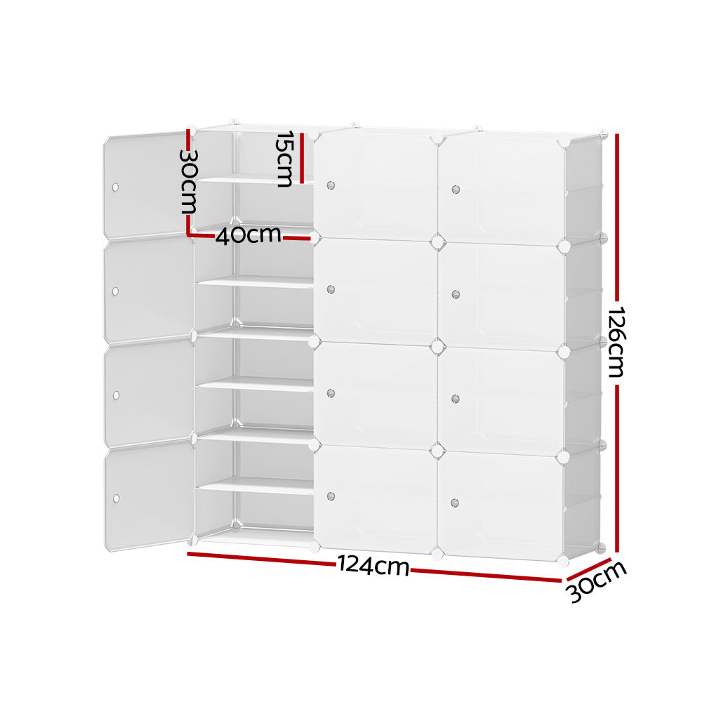 Artiss 12-Cube Shoe Rack Stackable White