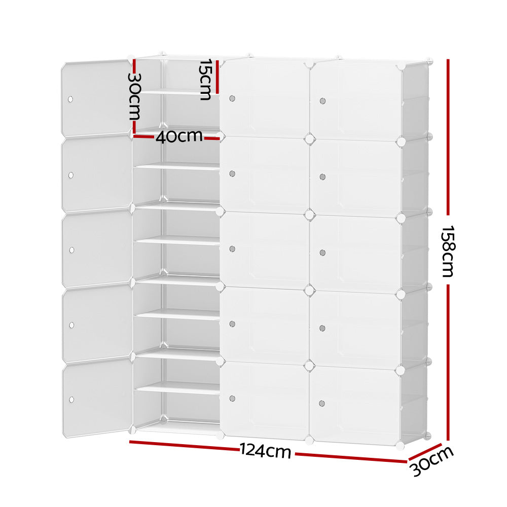 Artiss 15-Cube Shoe Rack Storage Cabinet Stackable White