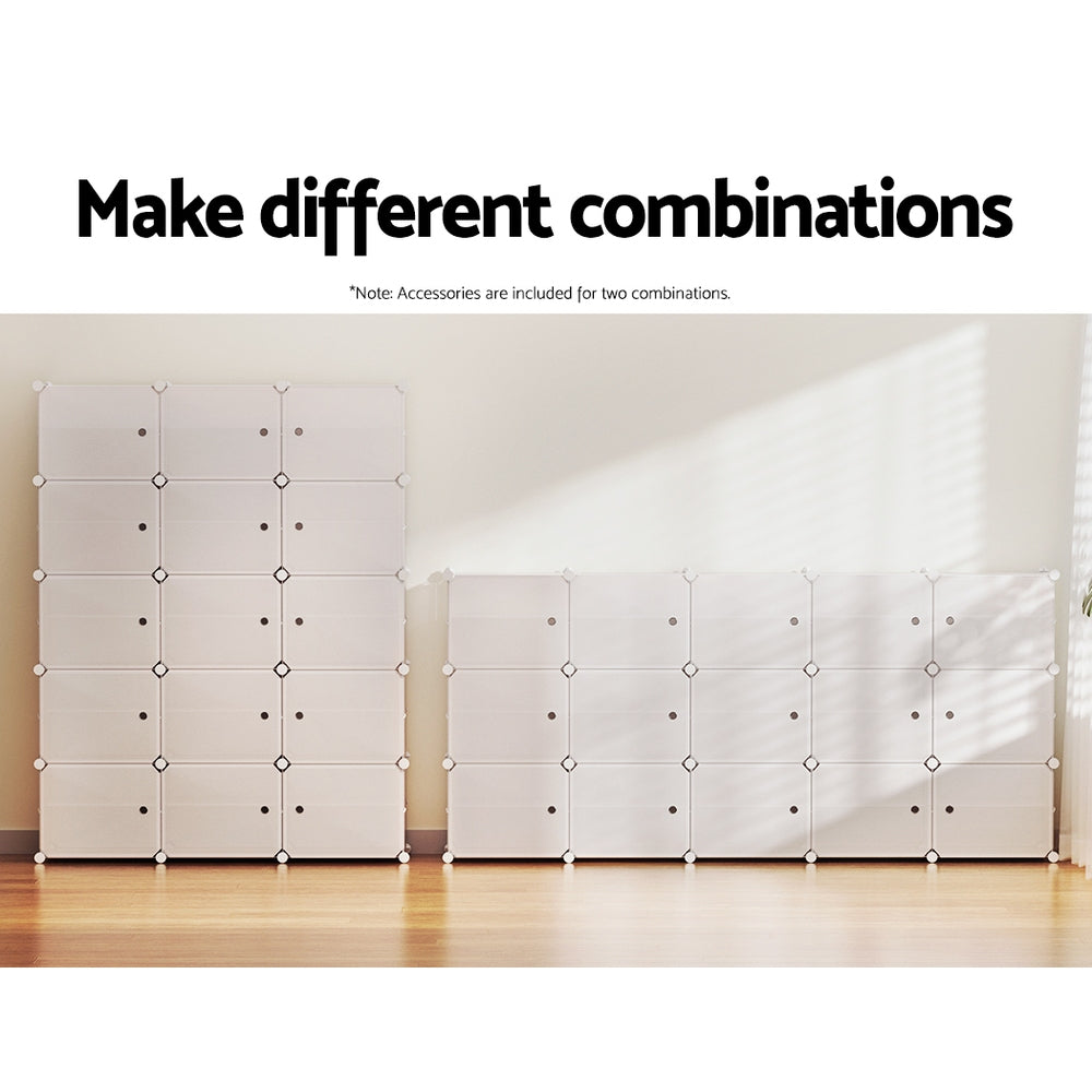 Artiss 15-Cube Shoe Rack Storage Cabinet Stackable White