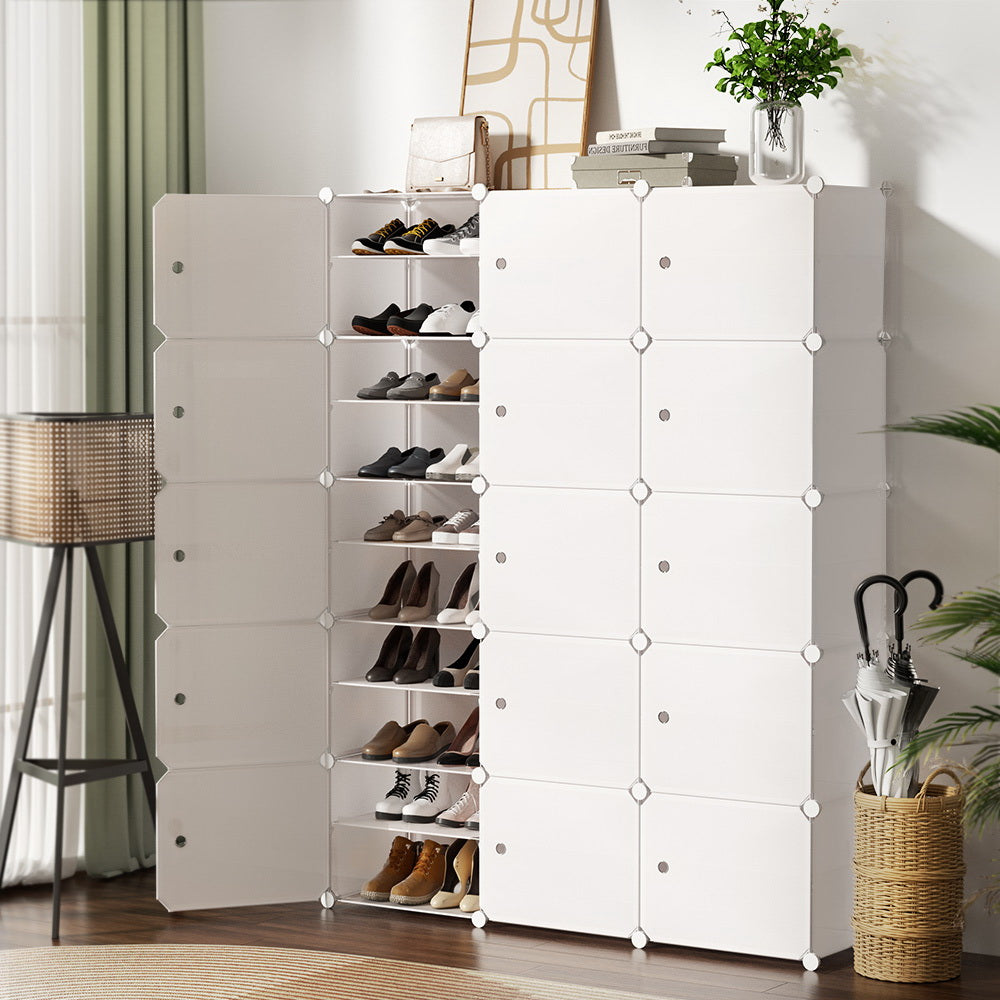 Artiss 15-Cube Shoe Rack Storage Cabinet Stackable White