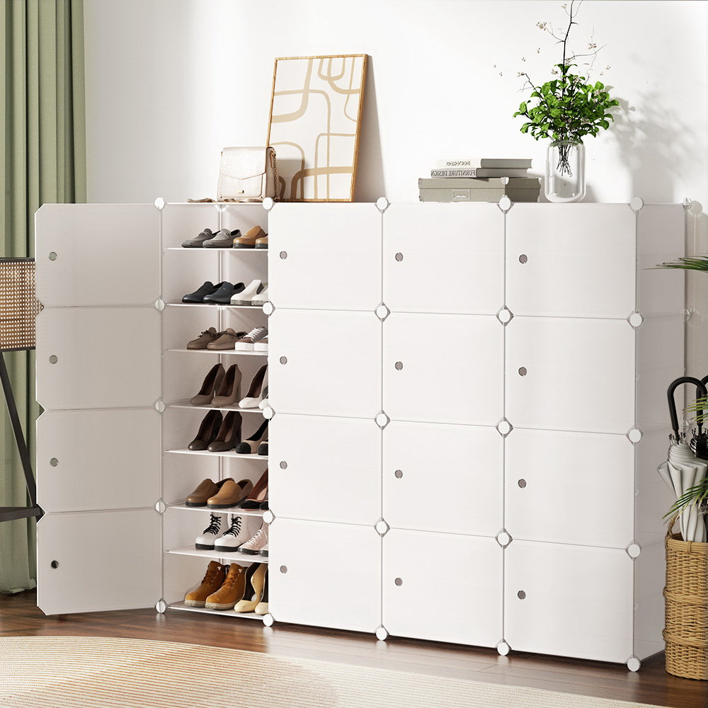 Artiss 16-Cube Shoe Rack Stackable White