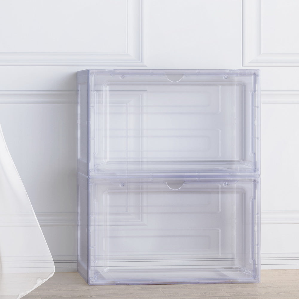 Sade Stackable Shoe Storage Boxes Set of 2 Magnetic Door Transparent