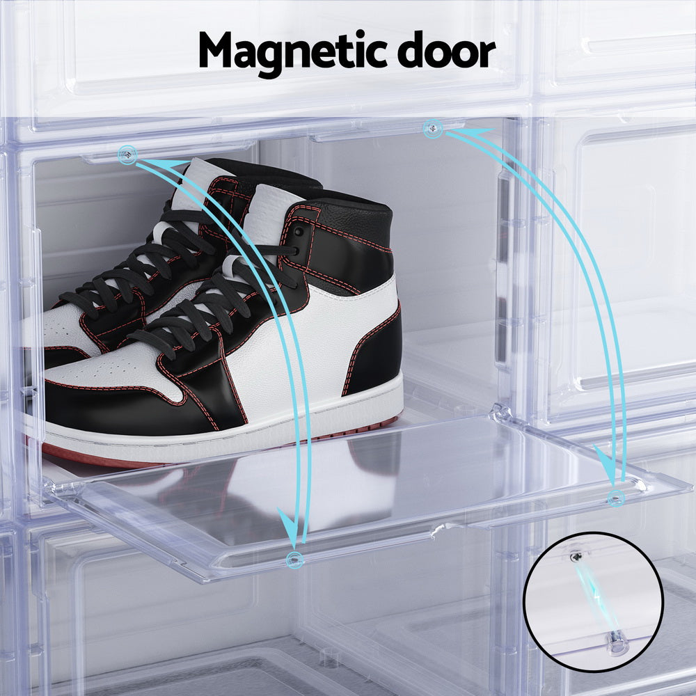 Sade 6-Pack Stackable Shoe Storage Boxes Magnetic Door Transparent
