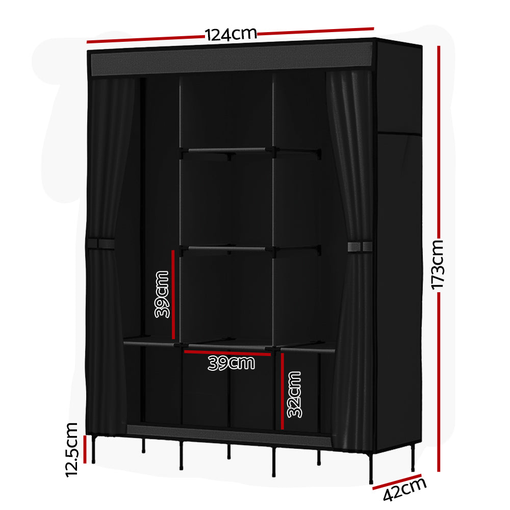 Artiss Large Portable Wardrobe Closet with Shelf Black