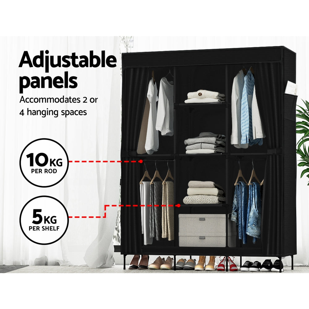 Artiss Large Portable Wardrobe Closet with Shelf Black