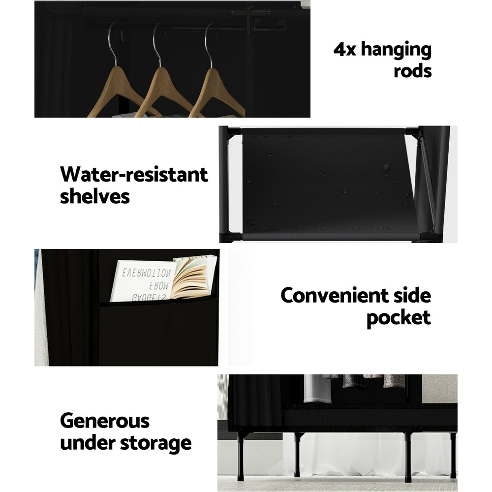 Artiss Large Portable Wardrobe Closet with Shelf Black