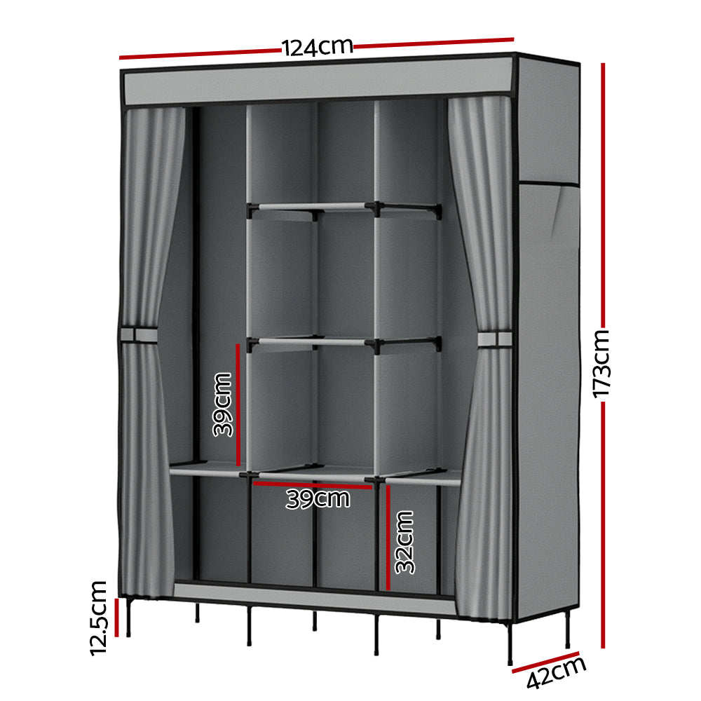 Artiss Large Portable Wardrobe Closet with Shelf Grey