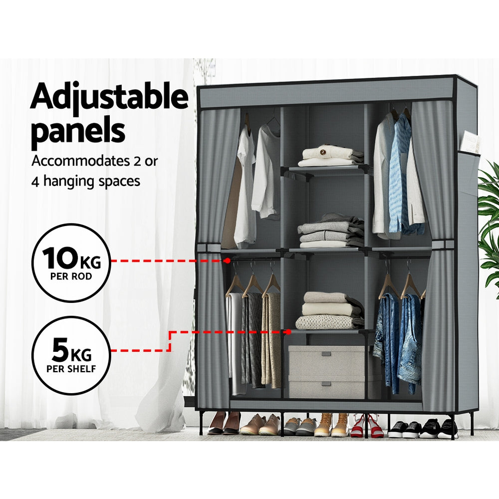 Artiss Large Portable Wardrobe Closet with Shelf Grey