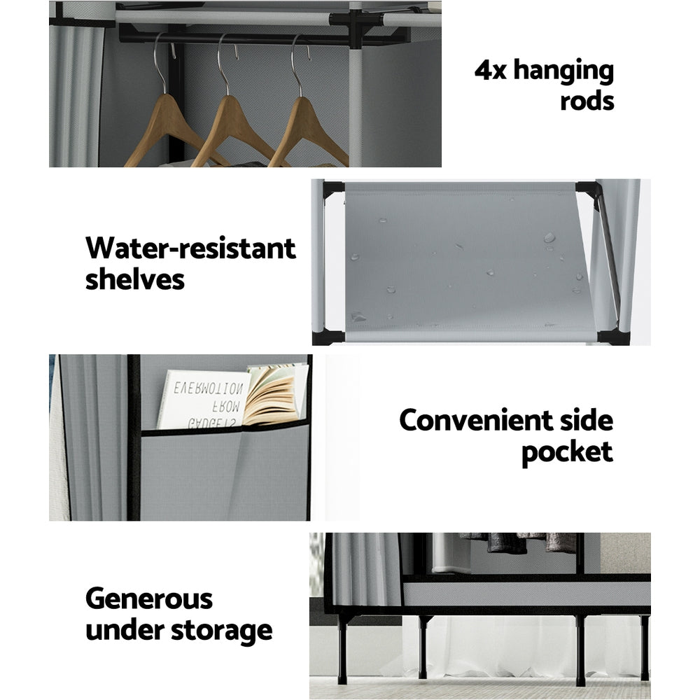 Artiss Large Portable Wardrobe Closet with Shelf Grey