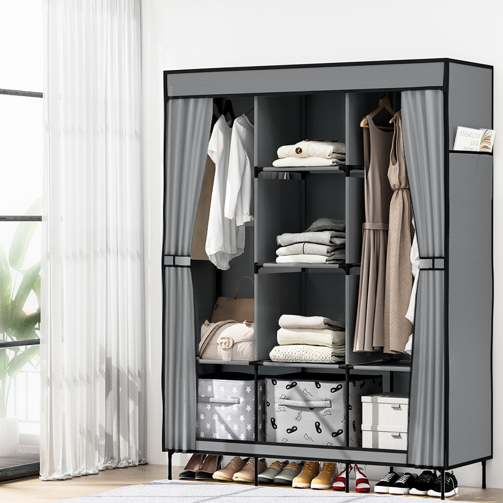 Artiss Large Portable Wardrobe Closet with Shelf Grey