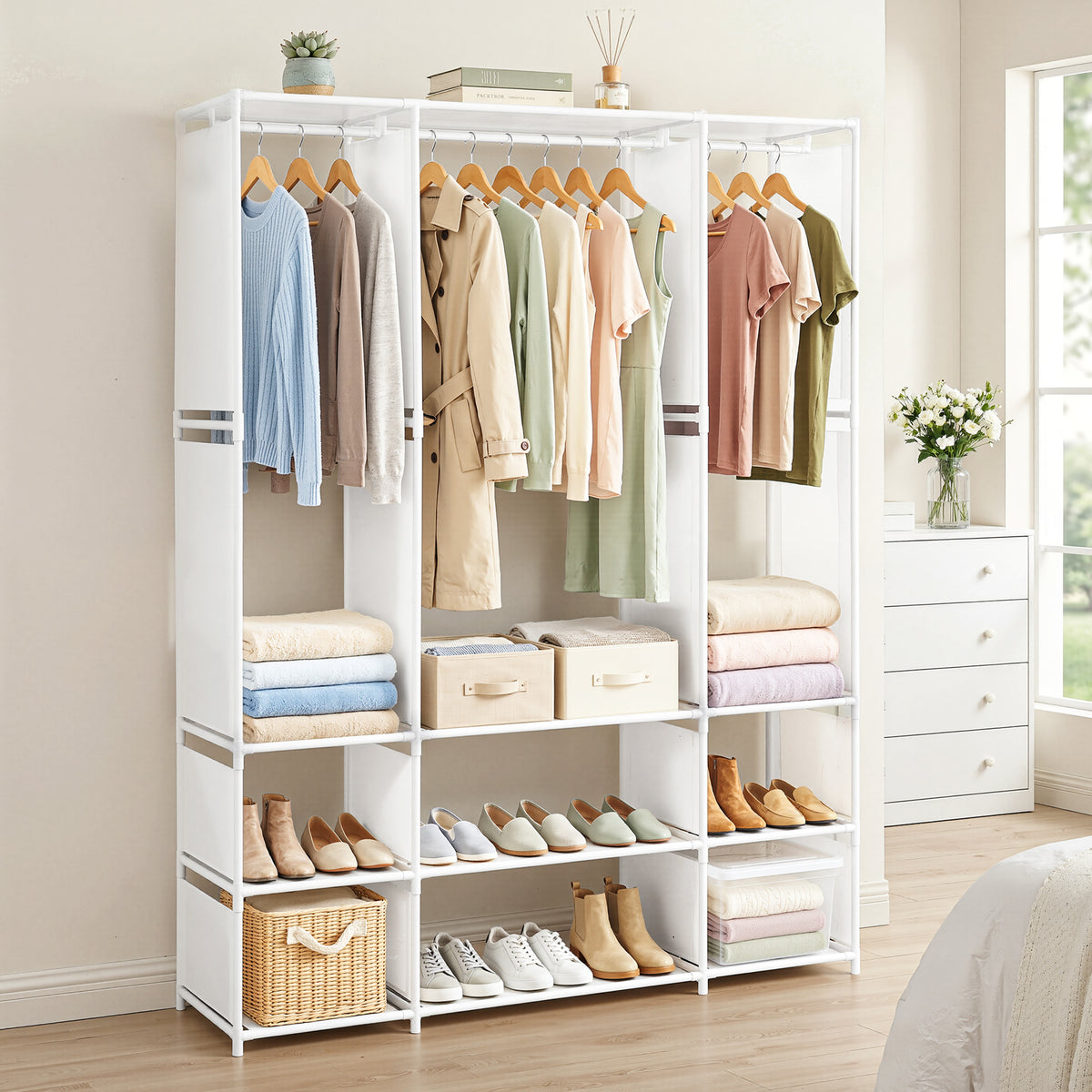 Artiss Large Portable Clothes Wardrobe with Open Shelf White