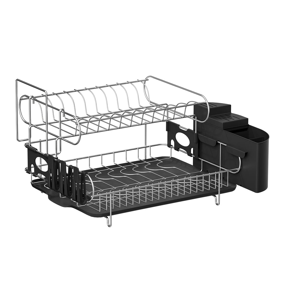 Cefito 2-Tier Dish Drying Rack Stainless Steel Black