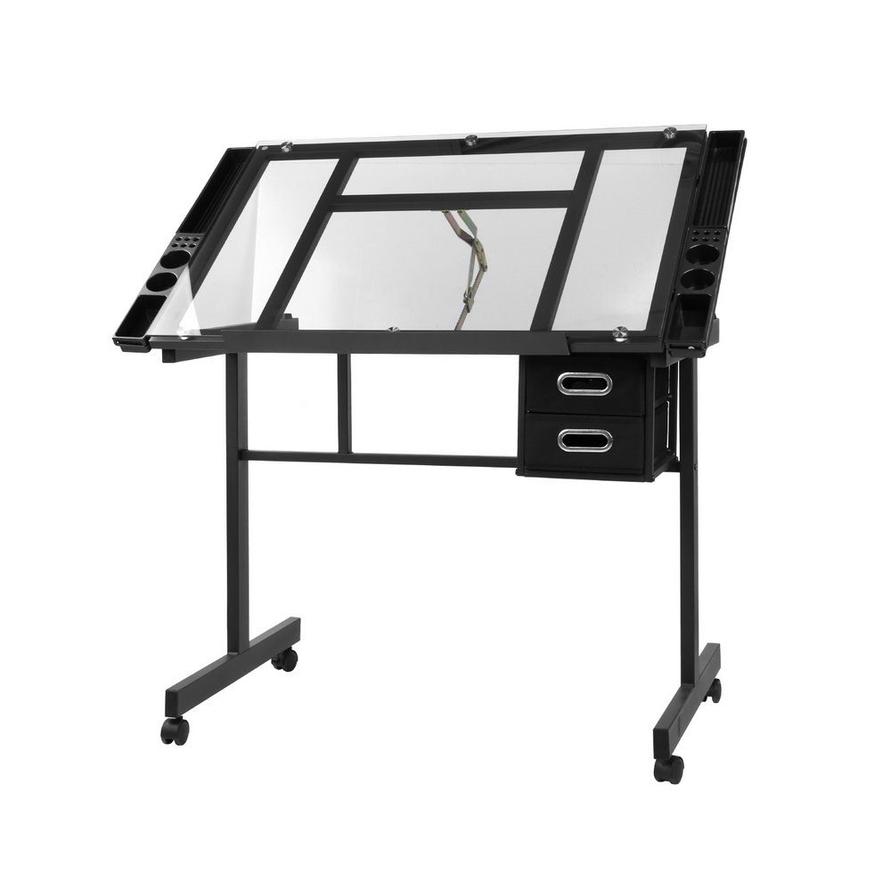 Artiss Drawing Desk Drafting Table with Glass Top Black