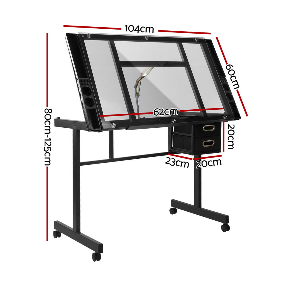 Artiss Drafting Table Black Glass Adjustable