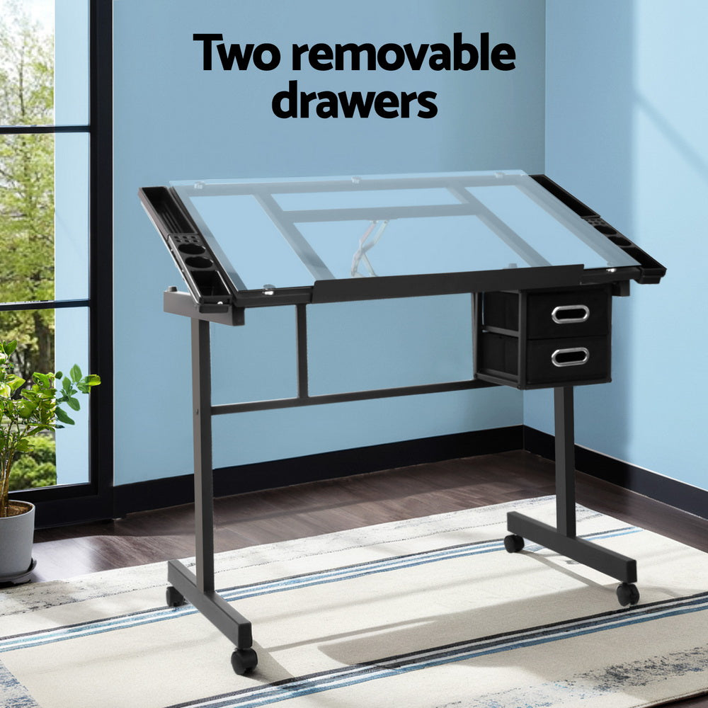 Artiss Drafting Table Black Glass Adjustable