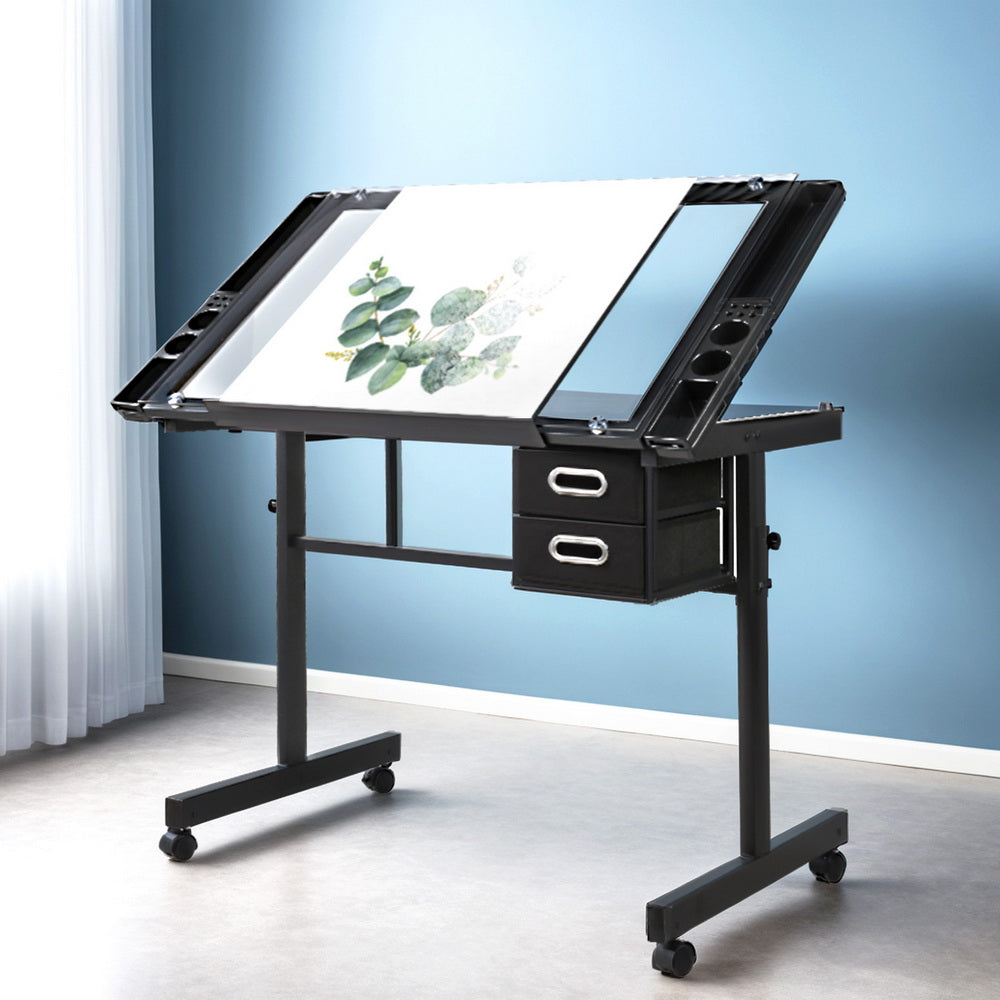 Artiss Drafting Table Black Glass Adjustable